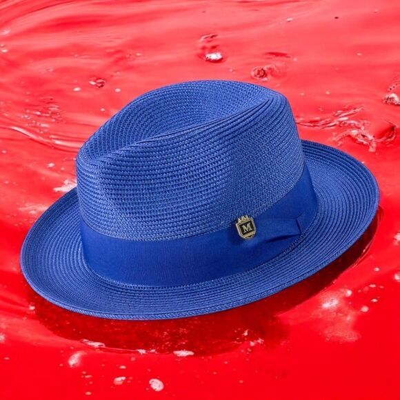 MONTIQUE MENS ROYAL WIDE BRIM PINCH FEDORA HAT W/ MATCHING GROSGRAIN RIBBON H42 - Picture 1 of 2